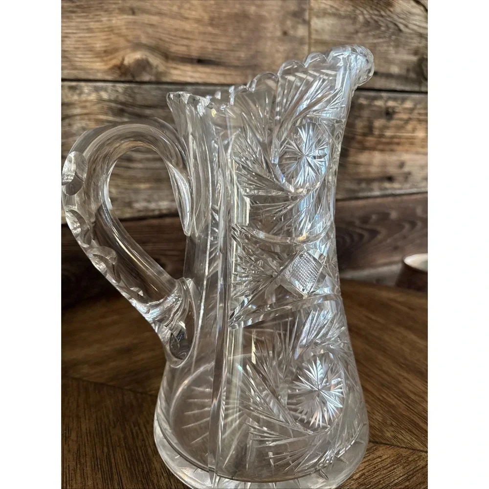 Antique American Brilliant Crystal Water Pitcher Pinwheel and Star of David Cuts